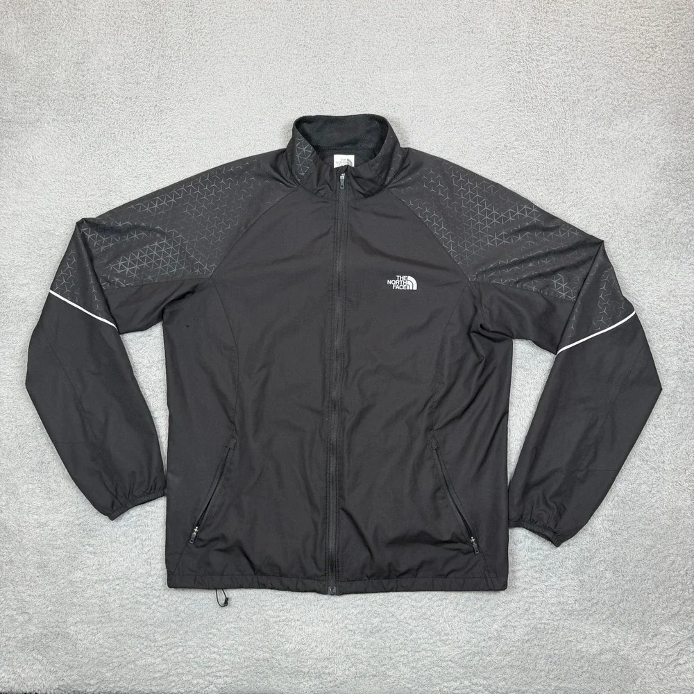 The North Face Mens Black Geometric Pattern Full Zip Windbreaker Jacket Size M